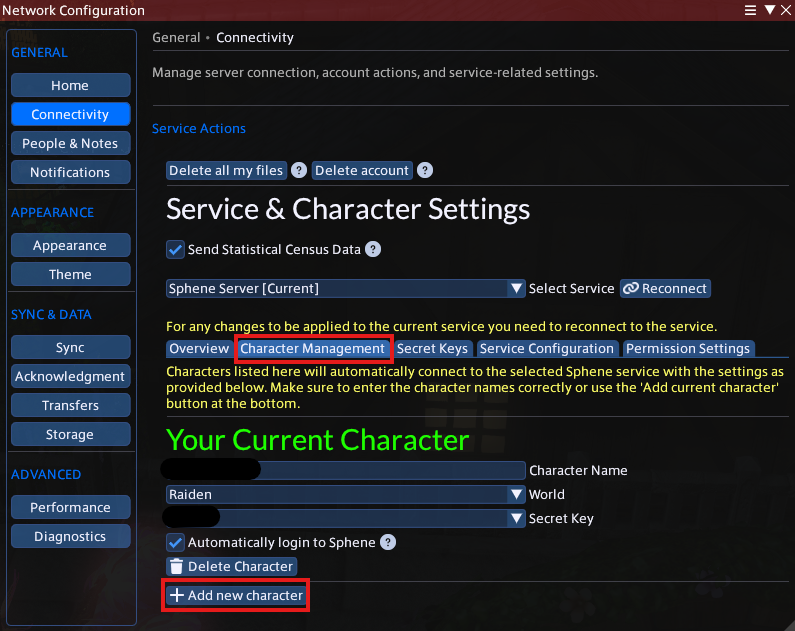 Sphene Character Management