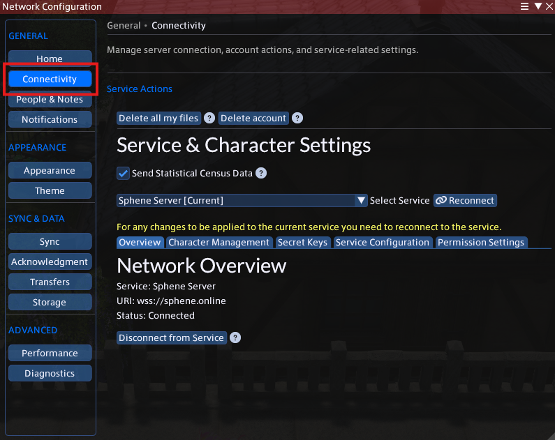 Sphene Connectivity Tab